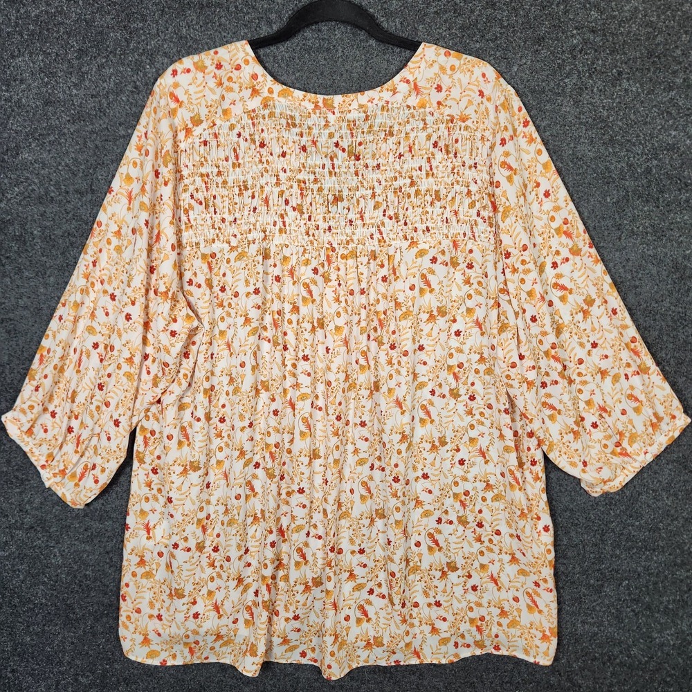 Rose+Olive Womens Plus 2X Cream Orange Fall Floral Faux Button Shirt Cottagecore - Picture 2 of 6